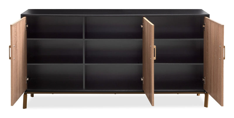 Armoire décorative Alenna de 60 po à 3 portes - noire avec portes blanc vieilli