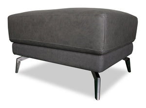 Pouf Melrose de 31 po en cuir véritable de qualité supérieure avec pattes en métal - gris