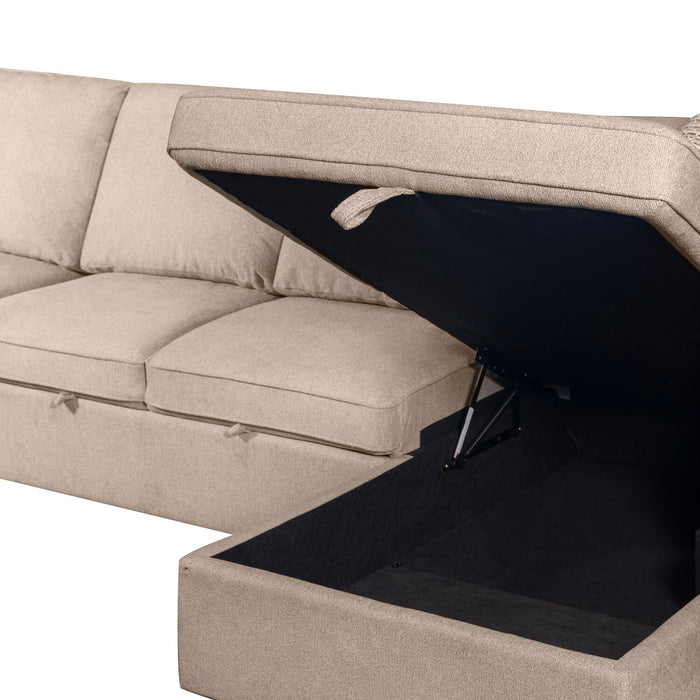 Sofa-lit sectionnel enveloppant de gauche Haven de Scott Living 3 pièces en tissu de chenille avec rangement - taupe 