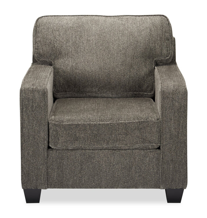 Fauteuil Lennox de 35 po fabriqué au Canada en tissu de chenille avec coussins réversibles et accoudoirs rectilignes - gris