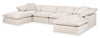 Sofa sectionnel modulaire Eclipse 6 pièces en tissu d’apparence lin avec poufs et coussins réversibles en duvet et plumes - blanc lin