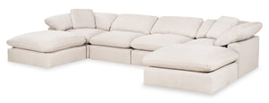 Sofa sectionnel modulaire Eclipse 6 pièces en tissu d'apparence lin avec 2 poufs - lin