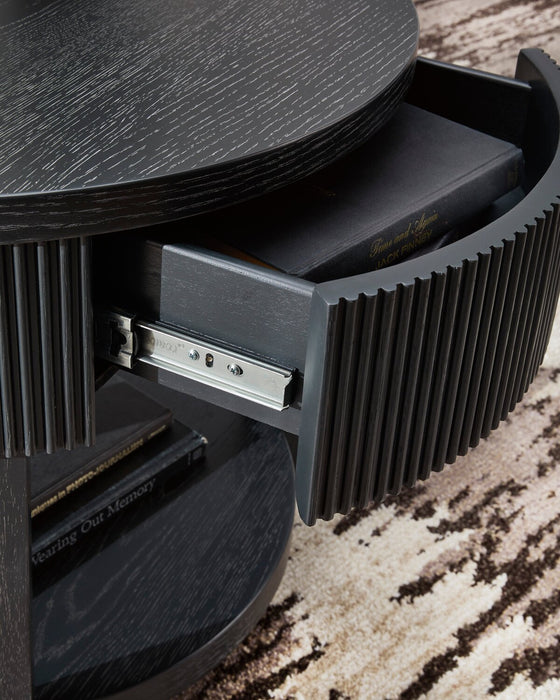 Table de bout ronde contemporaine Sanford de 24 po en bois massif avec rangement - noire