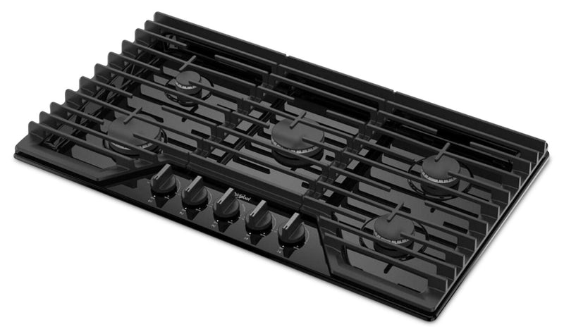 Surface de cuisson à gaz Whirlpool de 36 po avec 5e brûleur et grilles en fonte à charnières EZ-2-LiftMC - WCGK5036PB