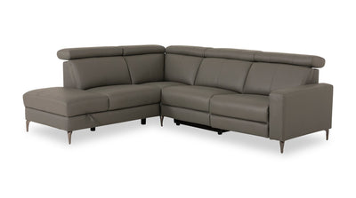 Valentino 3-Piece Left-Facing Genuine Leather Power Reclining Sectional with Adjustable Headrests - Grey | Sofa sectionnel de gauche à inclinaison électrique Valentino 3 pièces en cuir véritable avec appuie-têtes réglables - gris