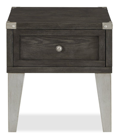 London 19" Industrial End Table – Grey Wood Finish and Silvery Metal Legs    | Table de bout industrielle London de 19 po - fini en bois gris et pattes en métal argenté    | LONDOETB