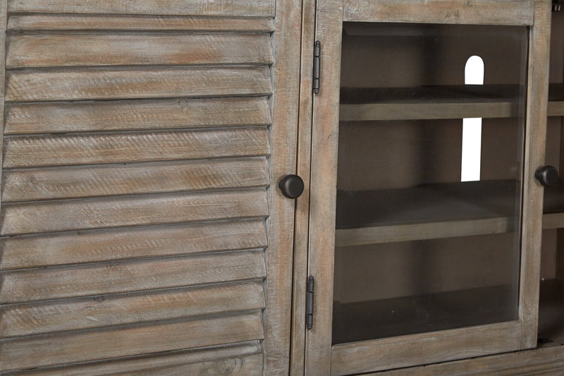 Meuble pour téléviseur rustique Baron de 62 po en pin avec rangement et système de gestion des câbles pour téléviseurs jusqu’à 70 po - gris tourterelle