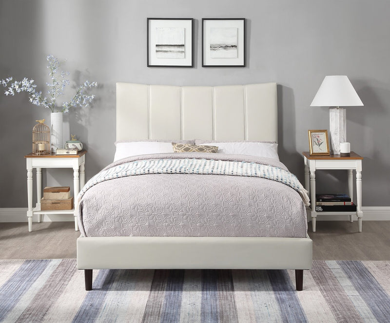 Lit plateforme rembourré Paseo en tissu de cuir végétalien taupe - format lit double