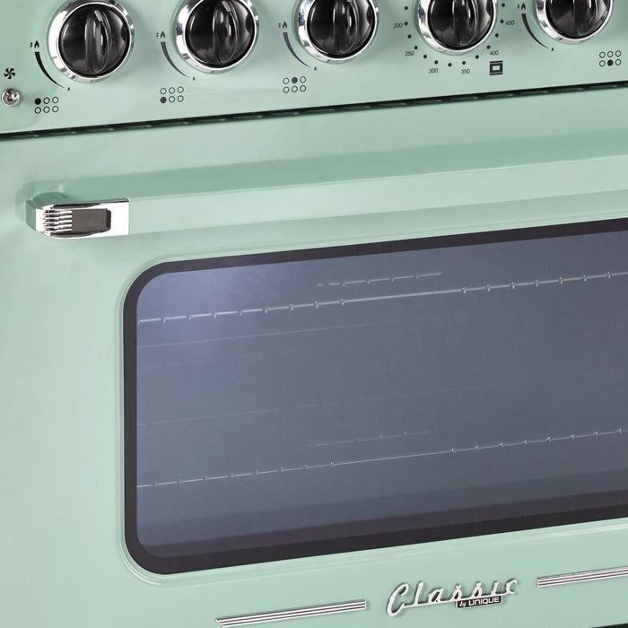 Cuisinière à gaz Classic Rétro par Unique de 36 po et de 5,2 pi3 à 6 brûleurs avec convection - vert menthe estival - UGP-36CR LG