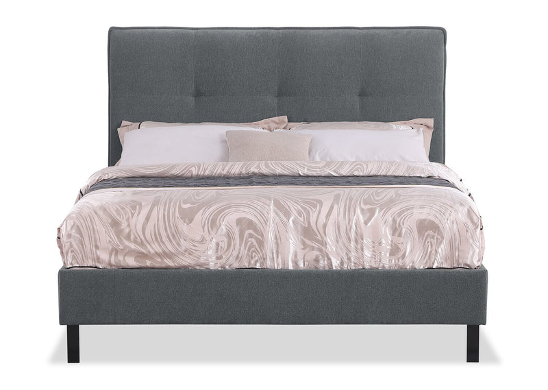 Tête de lit rembourrée Amos en tissu anthracite capitonné - format très grand lit