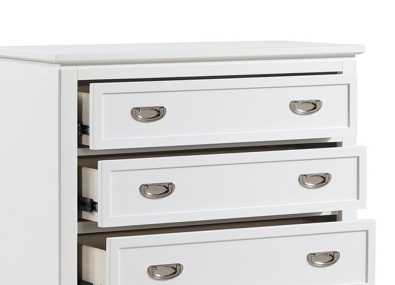 Commode verticale de chambre à coucher Quinn de 36,5 po (L) x 48,5 po (H) à 5 tiroirs - blanche