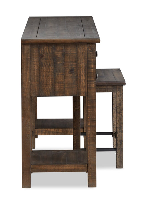 Table de salon Edwin de 64 po en pin champêtre avec rangement et tabouret - brun champêtre