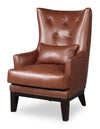 Fauteuil d’appoint Haden de 30 po en cuir véritable avec base en bois et bordure de clous décoratifs - brun pavé Sidekick
