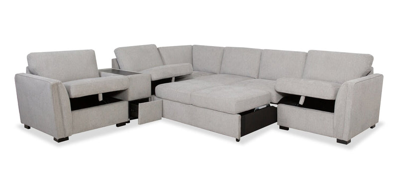 Sofa sectionnel Vault 6 pièces avec causeuse-lit et 3 fauteuils longs de rangement - gris