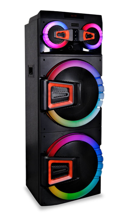 Haut-parleur de fête de 120 W Proscan 2 x 15 po avec éclairage, Bluetooth et microphone