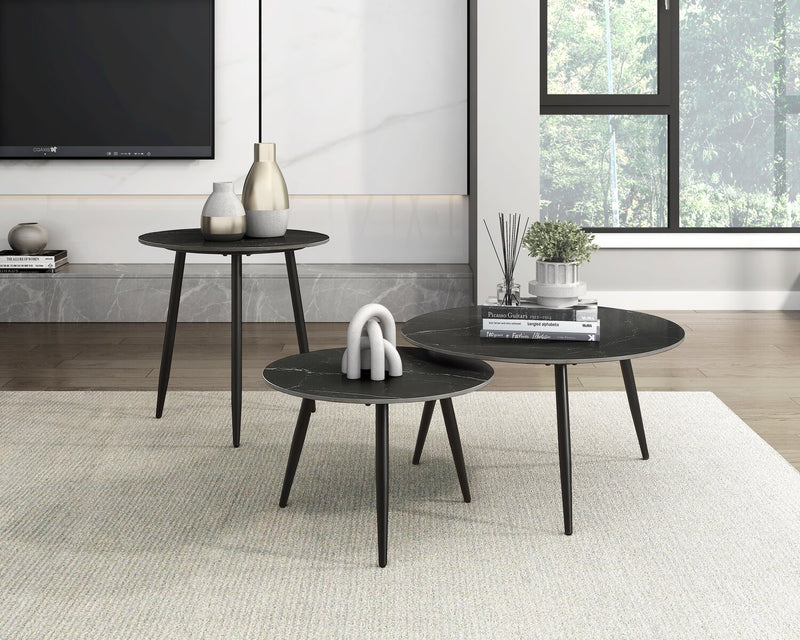 Ensemble 3 tables modernes Delancey de 31,5 po (table à café et 2 tables de bout) - noir