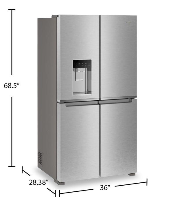Réfrigérateur à 4 portes Whirlpool de 36 po et de 19 pi³ de profondeur comptoir avec machine à glaçons - acier inoxydable - WRQC7836RZ