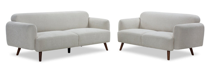 Causeuse Sadie de 63 po en tissu avec pattes en hévéa - beige
