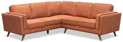 Kort & Co. Kassia 2-Piece Linen-Look Fabric Sectional with Wood Base and Legs - Orange | Sofa sectionnel Kassia de Kort & Co. 2 pièces en tissu d’apparence lin avec base et pattes en bois - orange