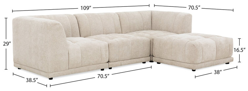 Sofa sectionnel modulaire Oaklyn 4 pièces en tissu avec pouf et coussins de siège capitonnés - beige