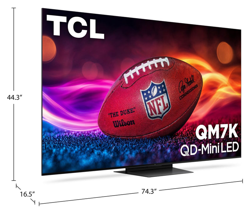 Téléviseur intelligent QLED TCL de série QM7K UHD 4K de 85 po avec Google TVMC et mini DEL QD (85QM7K)