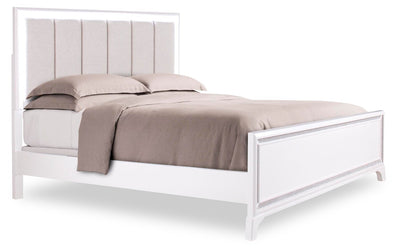 Halo Panel Bed with Headboard & Frame, LED, Glam, White - Queen Size | Lit à panneaux Halo somptueux avec tête de lit, cadre de lit et éclairage à DEL, blanc - format grand lit