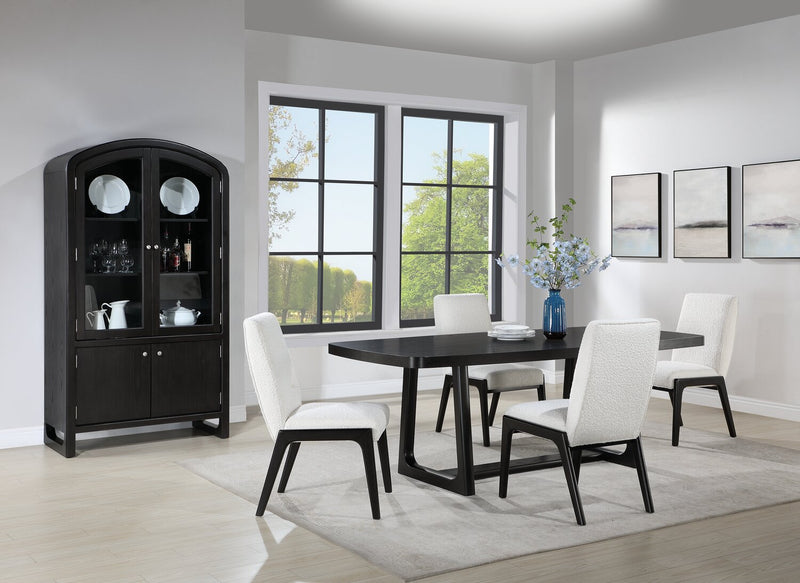 Ensemble de salle à manger Alma 5 pièces avec table de 86 po (L), base à tréteaux et 4 chaises - anthracite noir et blanc