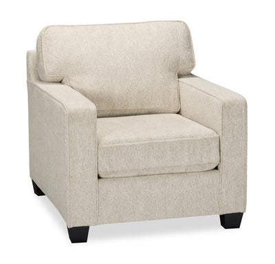 Made in Canada Lennox 35" Chenille Fabric Chair with Reversible Cushions and Track Arms - Taupe | Fauteuil Lennox de 35 po fabriqué au Canada en tissu de chenille avec coussins réversibles et accoudoirs rectilignes - taupe
