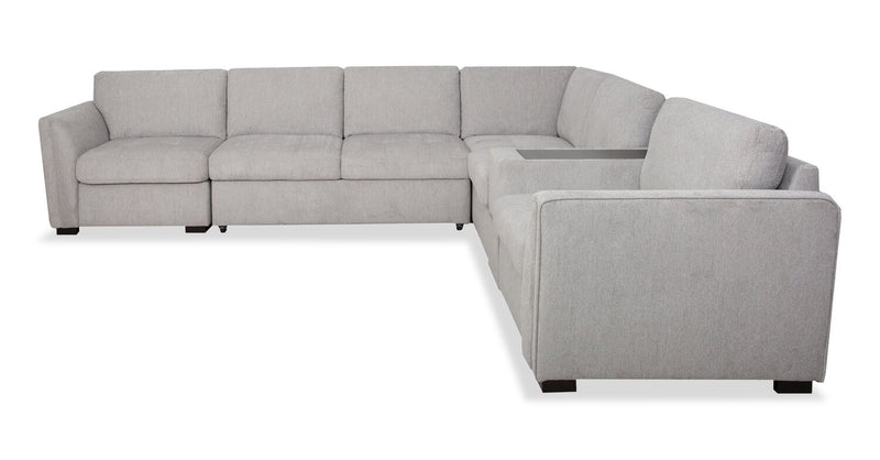 Sofa sectionnel Vault 6 pièces avec causeuse-lit et 3 fauteuils longs de rangement - gris