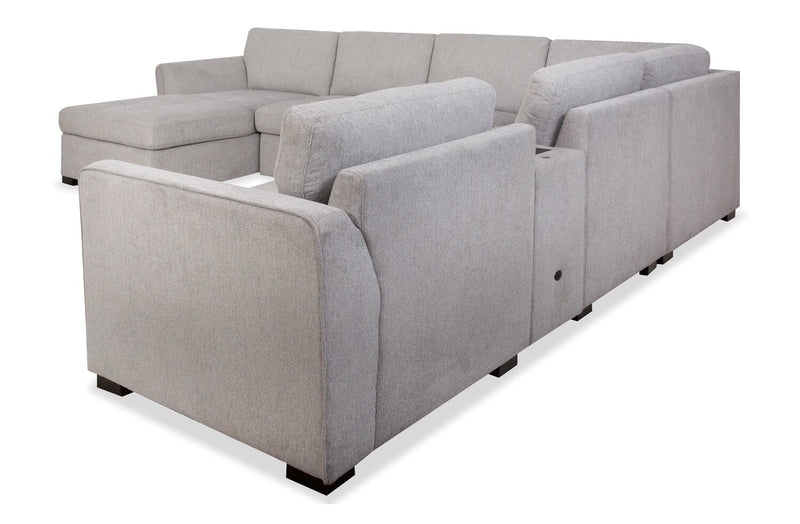 Sofa sectionnel de gauche Vault 6 pièces avec causeuse-lit, 3 fauteuils de rangement et fauteuil long de rangement - gris