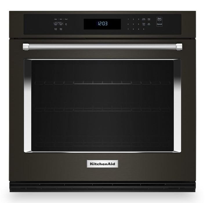 Four mural simple électrique KitchenAid de 4,3 pi³ et de 27 po avec convection véritable - acier inoxydable noir avec fini PrintShieldMC - KOES527PBS