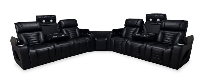 Sofa sectionnel à inclinaison électrique Zen 3 pièces en similicuir avec massage et 2 consoles rabattables - noir