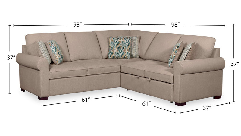 Sofa-lit sectionnel Haven de Scott Living 3 pièces en tissu de chenille - taupe