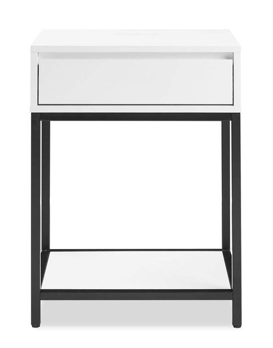 Table de nuit Akio de 18 po (l) x 25,75 po (H) à 1 tiroir avec dessus relevable et rangement - blanche et noire