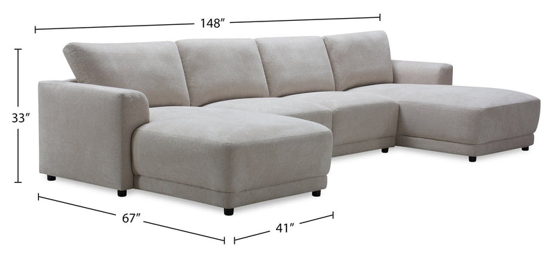 Sofa sectionnel modulaire en forme de U Voyage 4 pièces en tissu avec coussins de dossier amovibles - beige