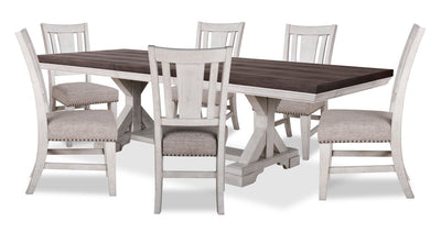 Willow 7pc Dining Set with Table & 6 Chairs, 84-106"W Extension - Rustic White & Brown | Ensemble de salle à manger Willow 7 pièces avec table, rallonge de 84 po à 106 po (L) et 6 chaises - blanc rustique et brun