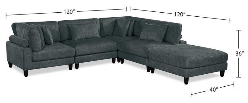 Sofa sectionnel modulaire Lounge 5 pièces en chenille avec pouf - gris
