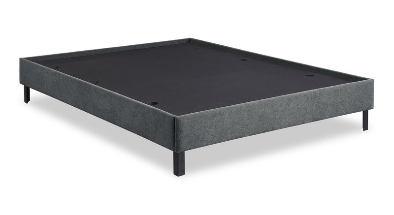 Lit plateforme Amos rembourré en tissu anthracite avec tête de lit à canaux - format lit double