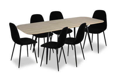 Joss 7pc Dining Set with Table & 6 Chairs - 63-86.5"W Butterfly Extension, Metal  - Natural/Black | Ensemble de salle à manger Joss 7 pièces avec table et 6 chaises - rallonge papillon 63 po à 86,5 po (L), métal - naturel et noir