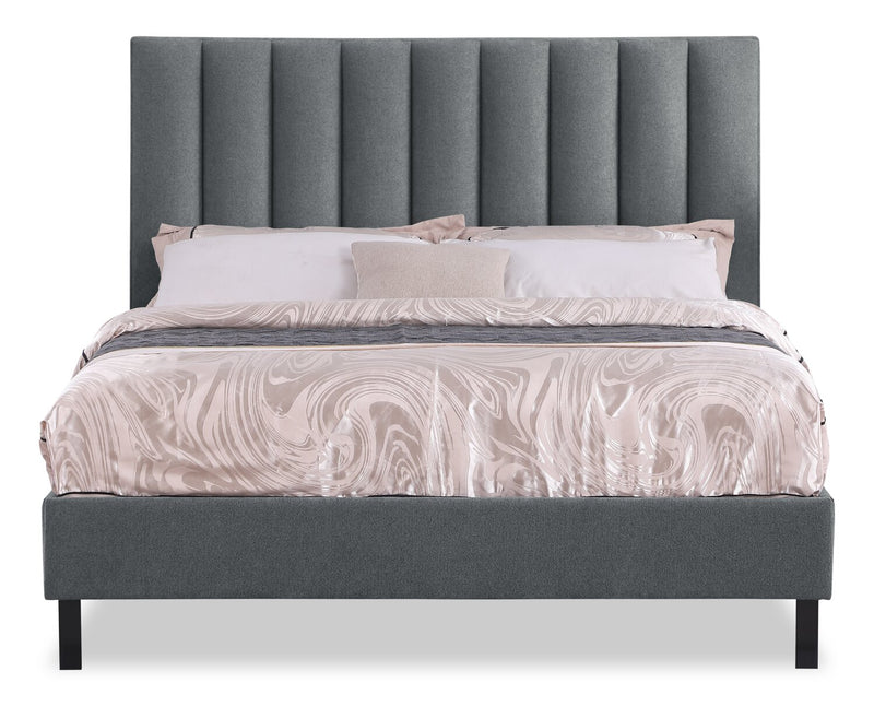 Base de lit plateforme rembourrée Amos en tissu anthracite - format lit double