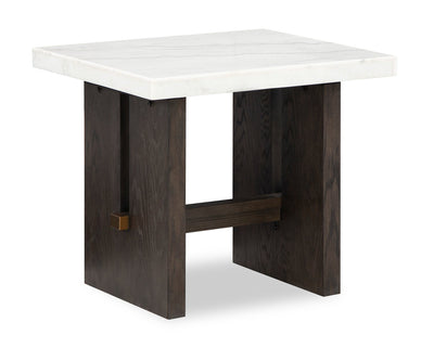 Warwick 26” Solid Wood and Marble End Table – White and Brown Oak | Table de bout Warwick de 26 po en bois massif et en marbre - blanche et chêne brun