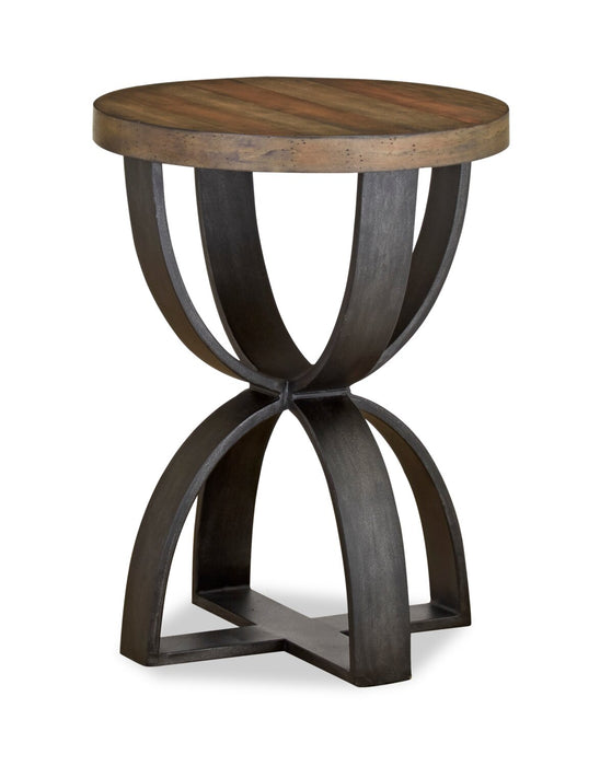 Table de bout industrielle ronde Brewer de 20 po en bois massif - miel rustique
