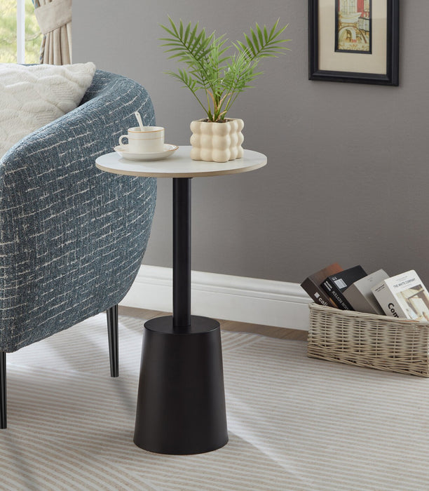 Table d’appoint Nevan de 14 po avec dessus en pierre frittée blanc - noir