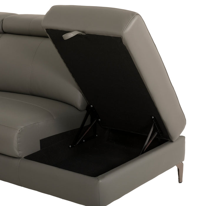 Sofa sectionnel de droite à inclinaison électrique Valentino 3 pièces en cuir véritable avec appuie-têtes réglables - gris