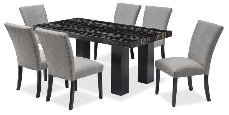 Table de salle à manger Burk de 72 po (L) avec dessus en résine époxy en imitation de marbre - noire