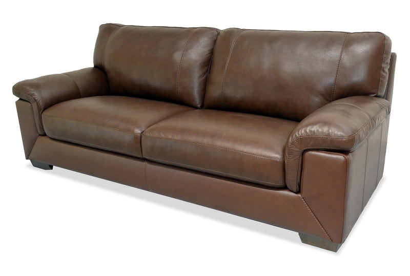 Sofa Classico de 90 po en cuir véritable avec pattes en bois - tabac