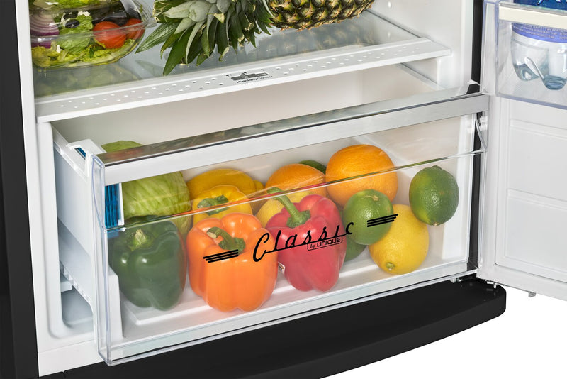 Réfrigérateur Classic Rétro d’Unique de 24 po et de 11 pi3 à congélateur supérieur - noir minuit - UNQ-310L B TM