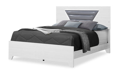 Elite Panel Bed with Headboard & Frame, LED, Modern, White - Queen Size | Lit à panneaux moderne Elite blanc avec tête de lit, cadre de lit et éclairage à DEL - format grand lit