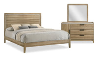 Ensemble de chambre à coucher Sable brun clair 5 pièces avec lit, commode et miroir - format très grand lit