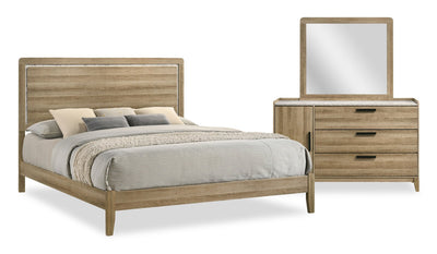 Sable 5pc Bedroom Set with Bed, Dresser & Mirror, Light Brown - King Size | Ensemble de chambre à coucher Sable brun clair 5 pièces avec lit, commode et miroir - format très grand lit